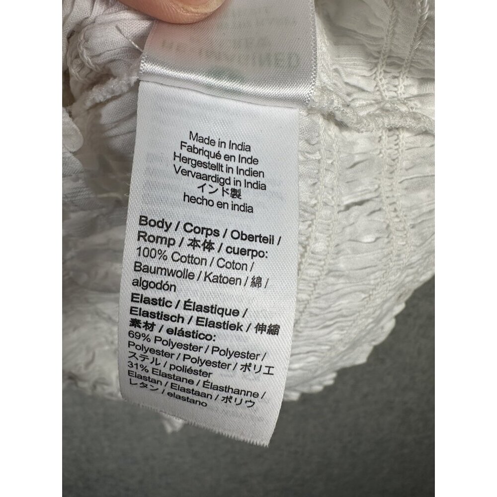 J.‎ Crew Medium Womens Top White Crinkle Stretch Cotton Short Sleeve Boho - Picture 3 of 16